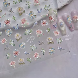1pcs 5D Diamond Pearl Peony Nail Art Sticker 5D Relief Colorful Flower Self-Adhesive Stickers Nail Decorations Slider Decals DIY