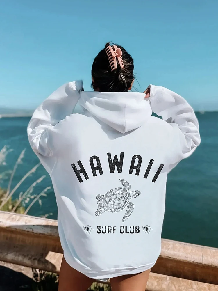 Hawall Surf Club Simple Letter Pattern Printing Womens Hoodie Long Sleeves Pocket Sweatshirts Warm Pullover Fashion Clothes