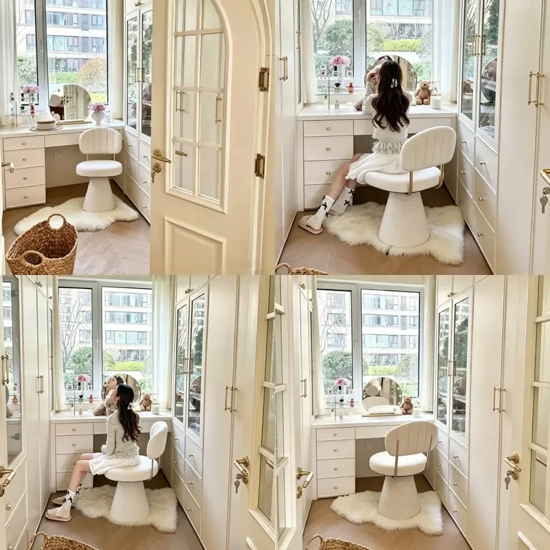 French Medieval Cream Vanity Stool Light Luxury Makeup Chair for Bedroom Cloakroom Premium Dressing Seat