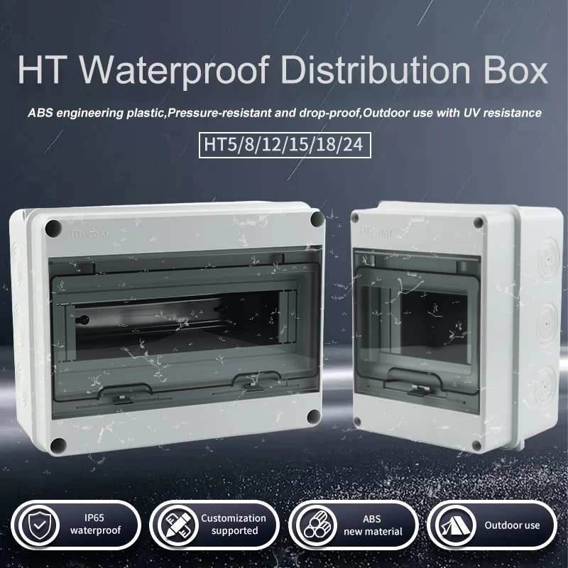 

HT-5/8/12/15/18/24 ABS Plastic Outdoor Waterproof Distribution Box IP65 Transparent Panel Open Mounted Electrical Junction Box