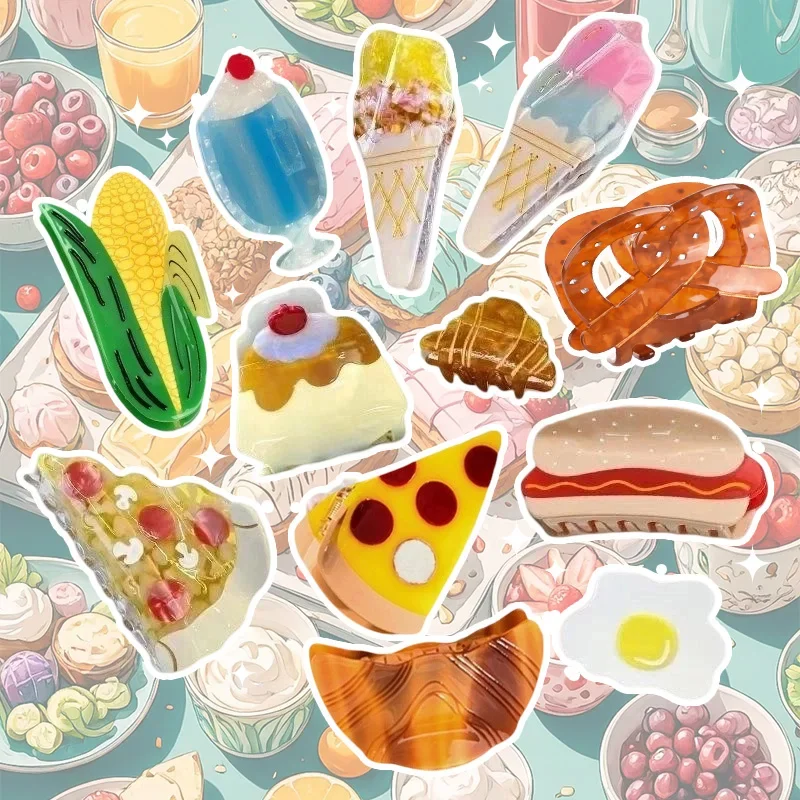 Cartoon Food Collection Hair Claw Retro Biscuit Croissant Shark Clip Ice Cream Hamburger Hair Clip for Women Hair Accessories