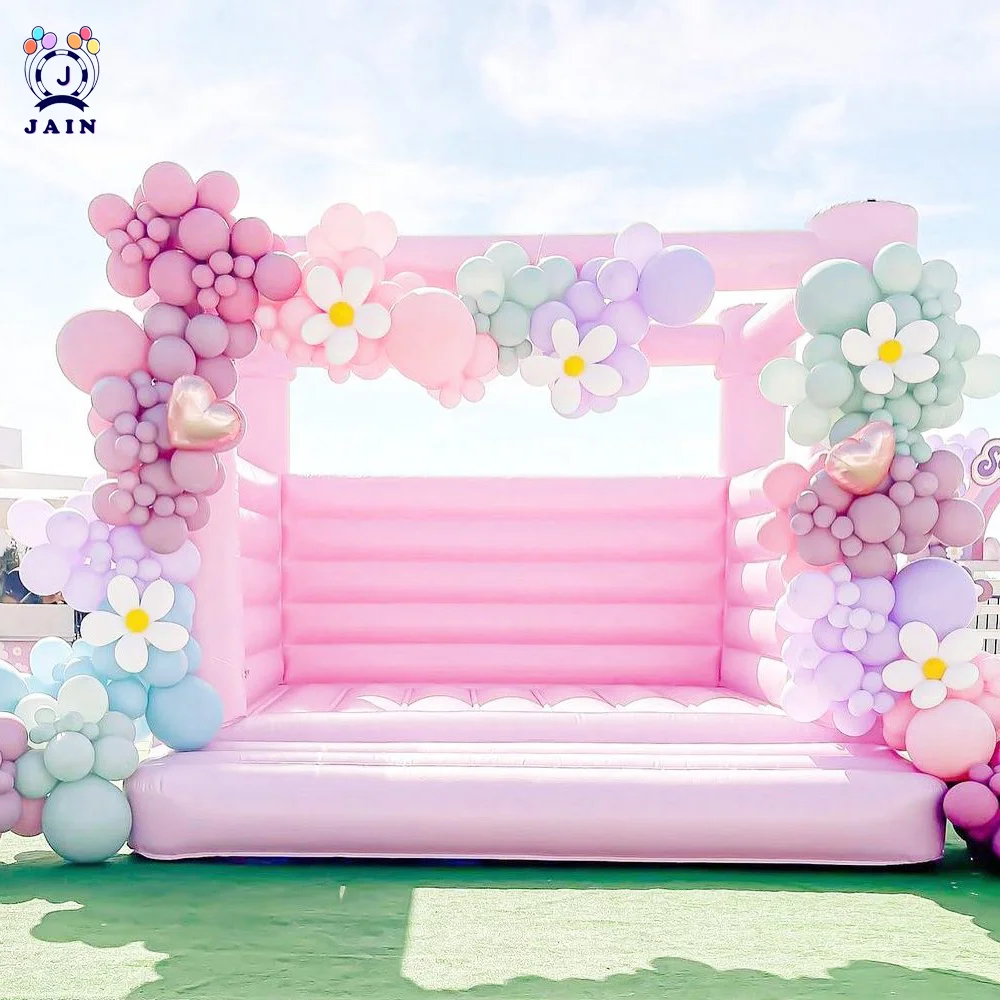 White Bouncy Castle with Blower, Inflatable Bounce House for Kids and Adults, Pastel Walled Bounce Castle with Blower for Party