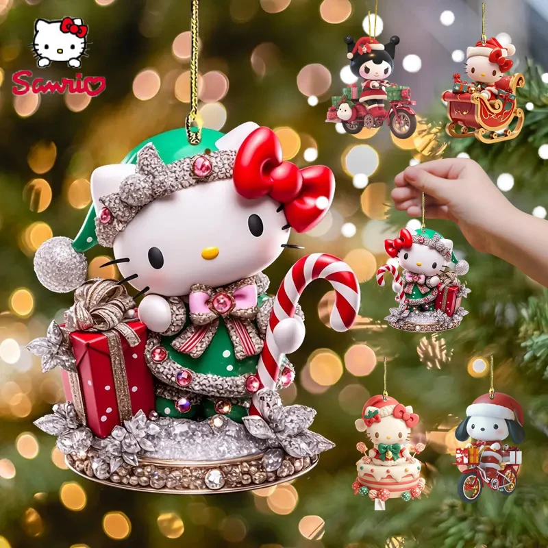 Anime Figure Sanrio Melody 2D Flat Christmas Tree Decoration Pendants Kuromi keychain Acrylic Pendants kids Toy Christmas Gifts