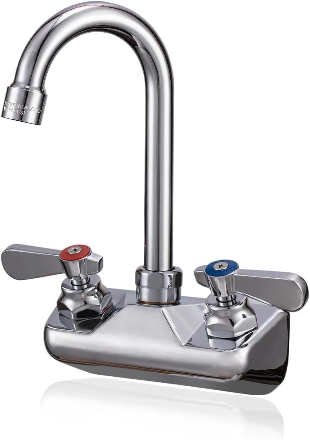 

Коммерческий настенный смеситель для раковины с изогнутым изливом и двумя рукоятками для кухни, прачечной, ресторана