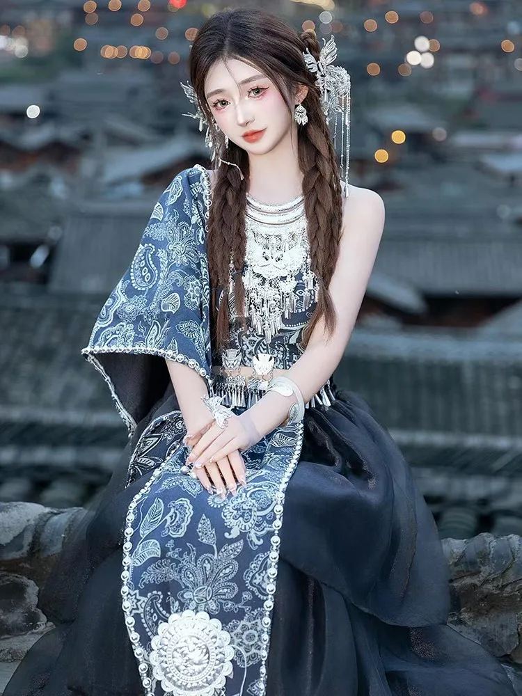 

New ethnic costume batik long dress set photography clothing