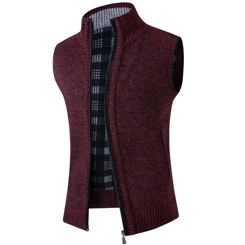 2023 New Solid Mens Sweaters Autumn Winter Warm Zipper Sweaters Vest Men Casual Knitwear Sweatercoat Male Sleeveless Cardigan