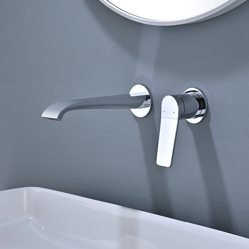 

Modern Double Hole Waterfall Sink Faucet Wall Mounted Bathroom Hot and Cold Mixer Tap Single Handle Lavatory Basin Sink Faucet