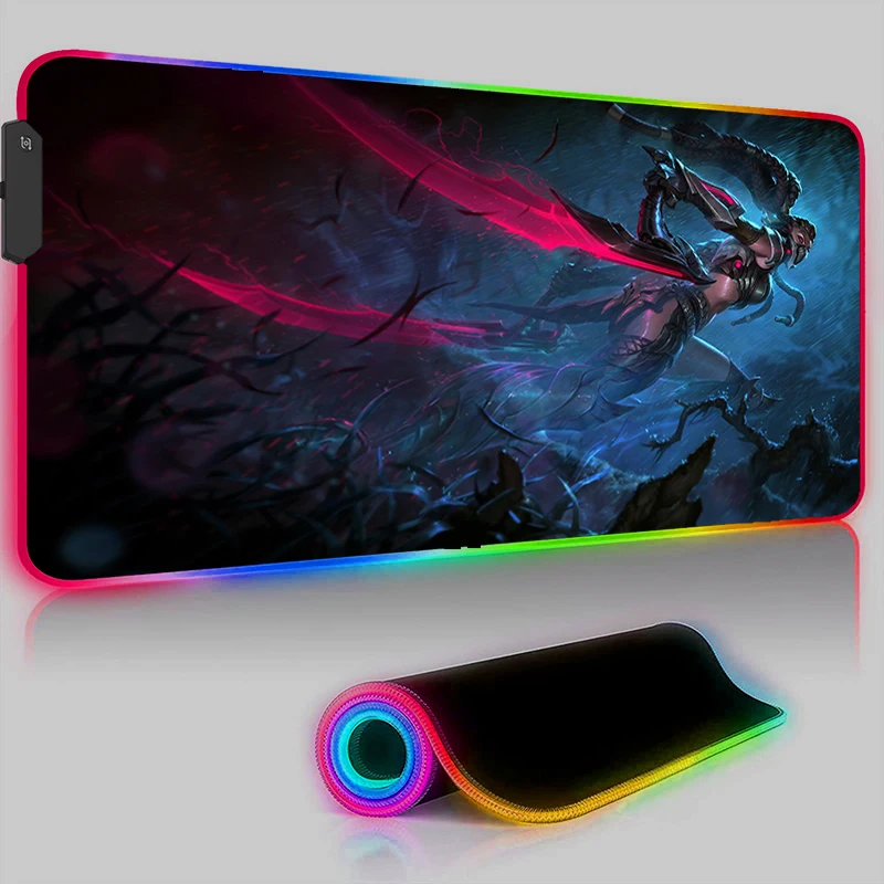 

RGB LED Gaming Mouse Pad Akali LOL Mousepad Laptop Rug Cool Anti-skid Computer Offices Desk Mat Luminous Game Mats Accessories