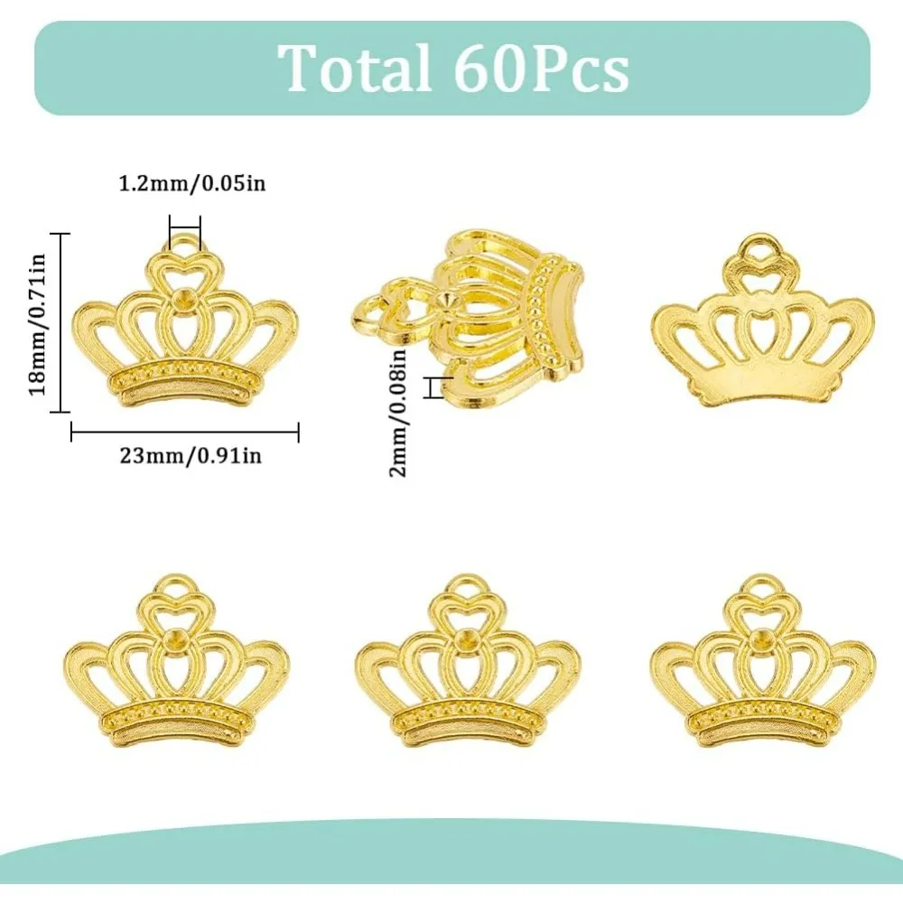 1 doos 60 stuks Crown Charms Bulk King Crown Charm Mini Charms Legering Vintage Bead Elegante Tiara Gouden Mooie maken kit