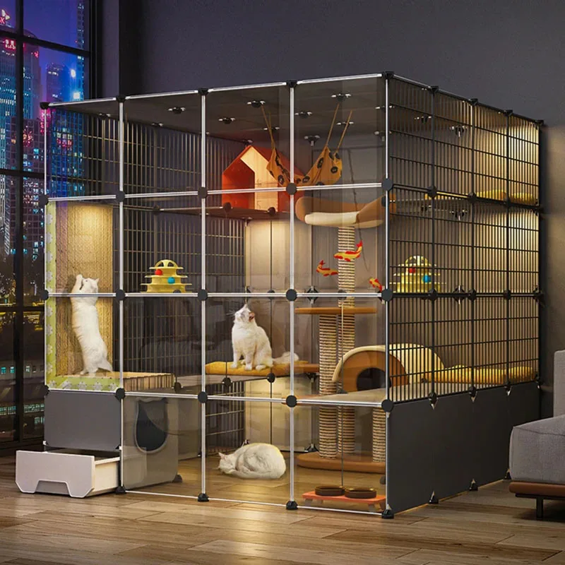 Super Large Cat Cages Free Space Cat Cage House Home Indoor Cat Villa Cat Litter Box Integrated Cat Cabinet Multi-layer Cat Cage