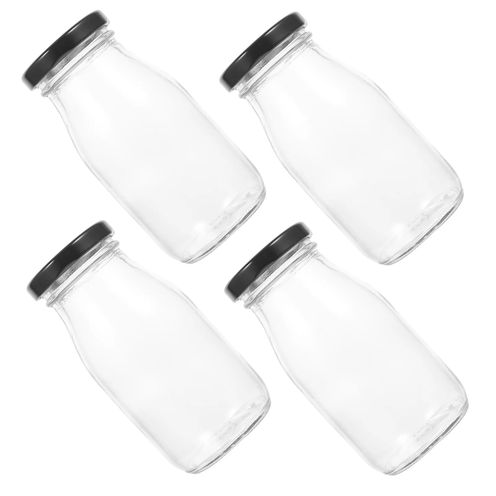 

4Pcs Milk Bottles Clear Glass Milk Containers Sealed Lids Portable Storage Jugs Reusable Beverage Bottles for Fridge Yogurt