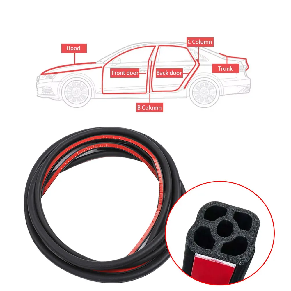 5 Meter Car Rubber Door Seal Strip 5 Holes Self-Adhesive Seal Sticker Universal Noise Insulation Waterproof Seals Accessories