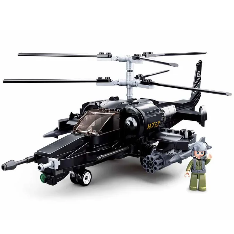 Sluban Boys assemble building blocks children's educational toy military tank model gunship helicopter 0752