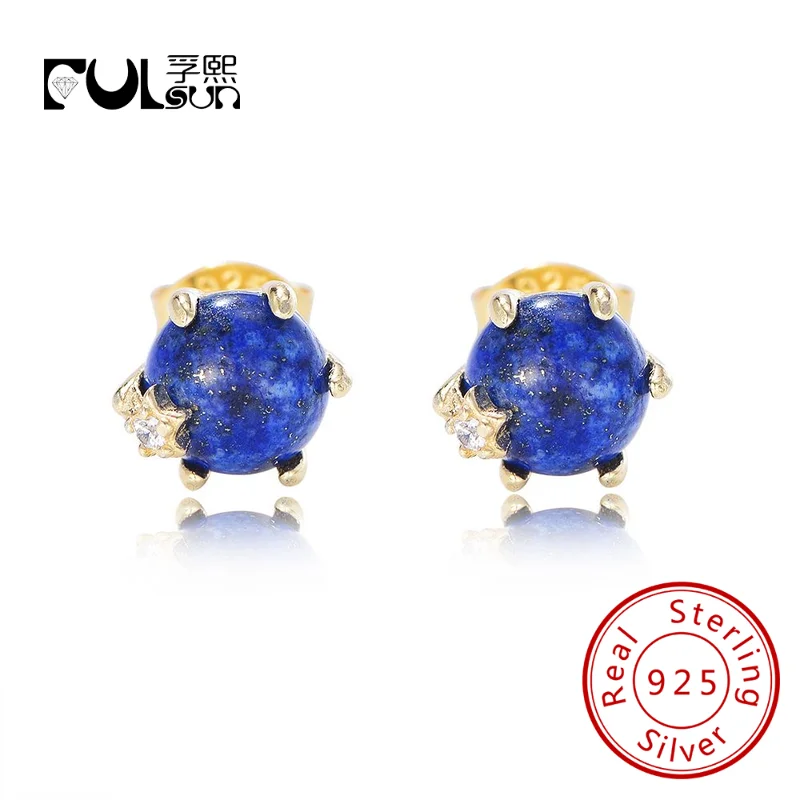 

Fulsun fashion design new model star stud earring round cutting silver 925 jewelry lapis lazuli earrings