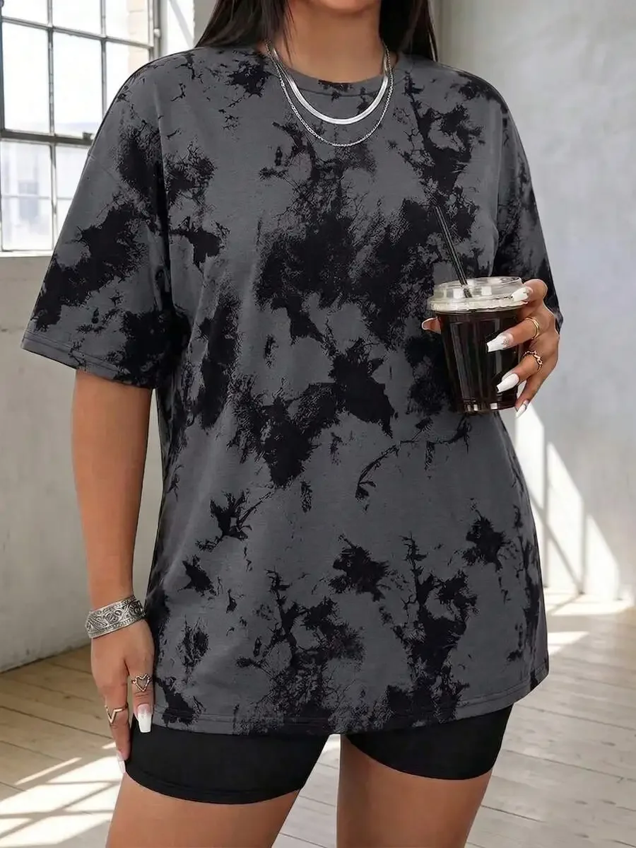 

Plus Size Women Short Sleeve T-Shirt Tie Dye Print Loose Casual Top For Summer Daily Wear