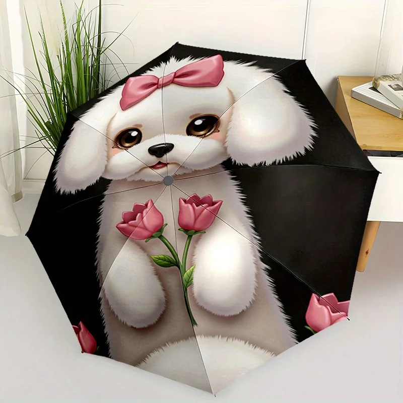 

Charming Dog with Pink Bow and Flowers Patterned Fashionable Automatic Opening/Closing Umbrella - 8 Ribs, Plastic Handle, Wind