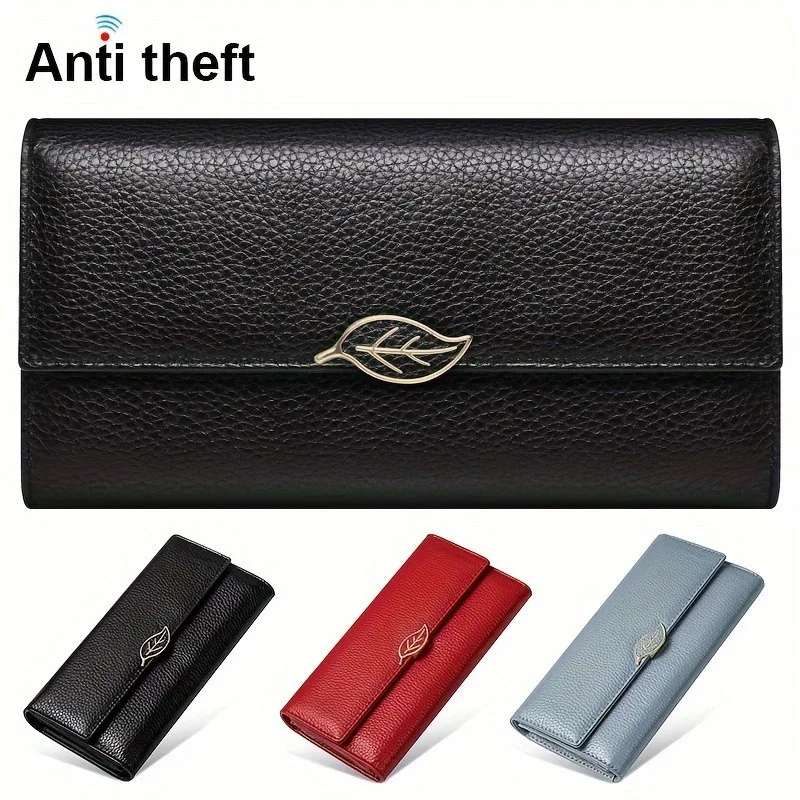 

Модный длинный кошелек из натуральной кожи с защитой от кражи, держатель для карт с несколькими отделениями для карт личи, идеальный женский кошелек для повседневного использования