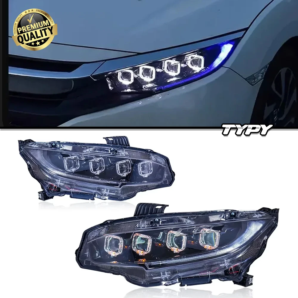

Стайлинг автомобиля в сборе для фар Honda Civic 2016-2021, обновление, модифицированная на НОВАЯ фара Civic с динамическим поворотным тормозом