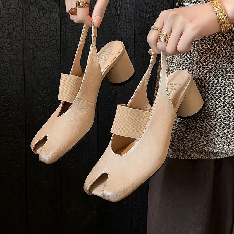 

2026 New Genuine Leather Fashion Sandals Women Shoes Peep Toe High Heels Sandals Summer Party Dress Shoes Plus Size 34-41