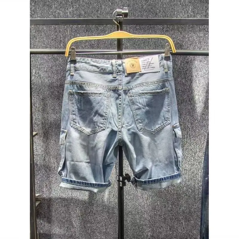 2024 Summer Casual Denim Knee-Length Shorts for Men Multiple Pockets Stylish Luxury Designer Clothes Cowboy Short Jeans Men