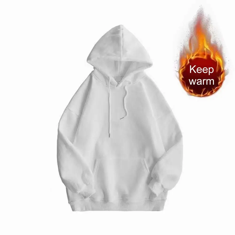 Adjustable Drawstring Hoodie Cozy Plush Hoodie with Big Pockets for Men Warm Winter Sweatshirt with Elastic Cuff Hem for Wear