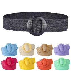 Beltox cinturón ancho elástico tejido de paja para mujer, Color sólido con hebilla de plástico a juego