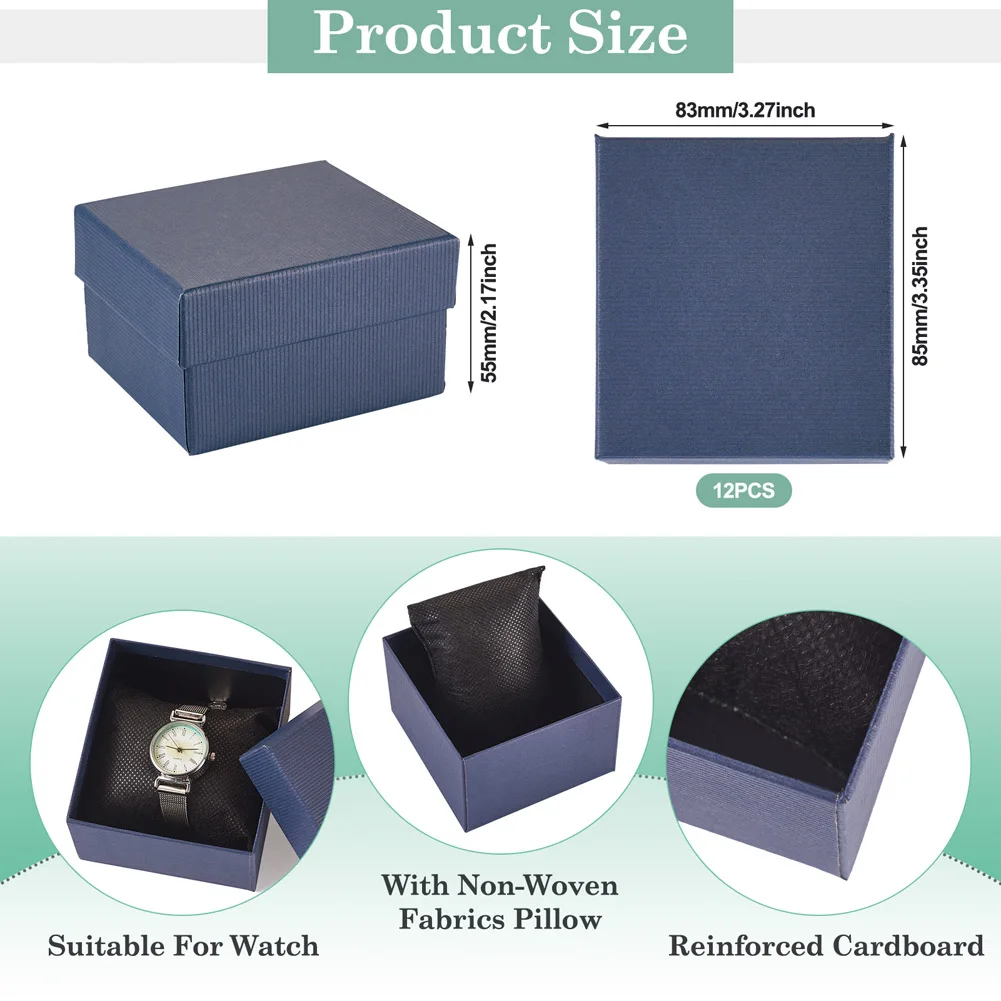 12pcs Cardboard Jewelry Box with Non-woven Fabric Pillow Snap Cover Watch Bracelet Souvenir Jewelry Organizer Case 8.5x8.3x5.5cm