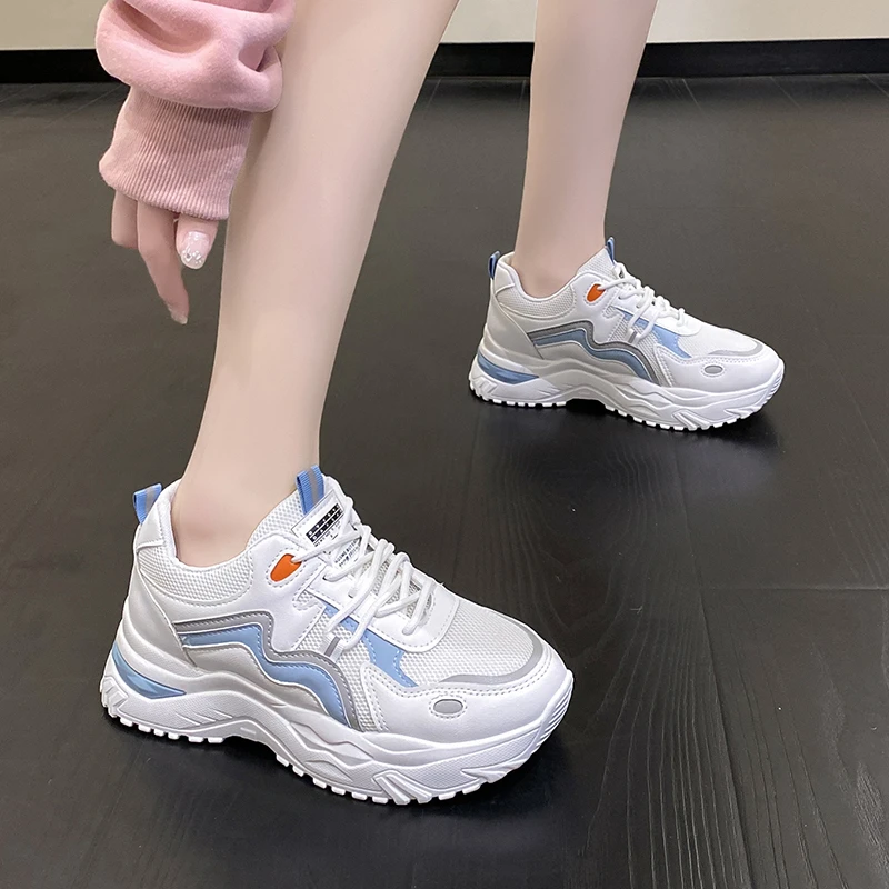 Father Shoes women's spring 2024 new soft-soled muffin gauze breathable tie color lady casual sports shoes