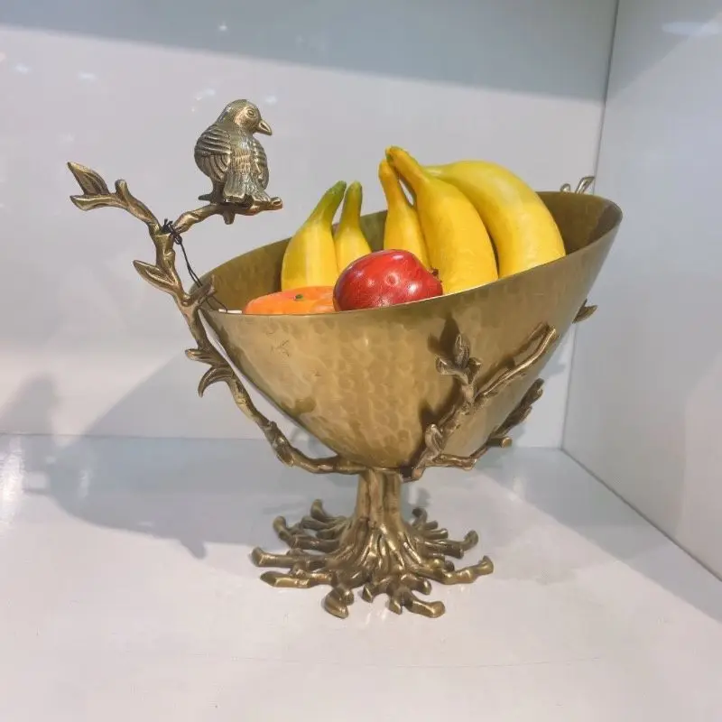Bird branch decoration brass fruit basket living room desktop storage fruit plate