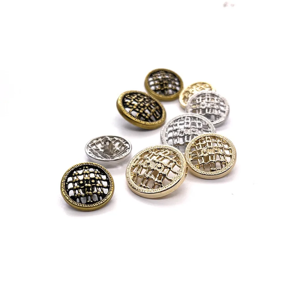 FCXDG 10 Pieces 18/23mm Classic Fashion Grid Hollow Round Metal Buttons Suit Tweed Jacket Coat Vintage Decorative Buttons