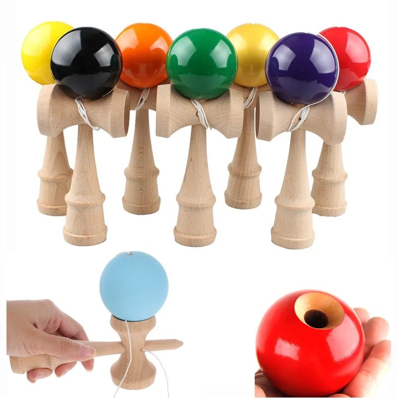 Painted Wooden Handle Ball Toy Outdoor Fitness Ball Training Children's Eye-Hand Coordination Adult Outdoor Juggling Sports Ball