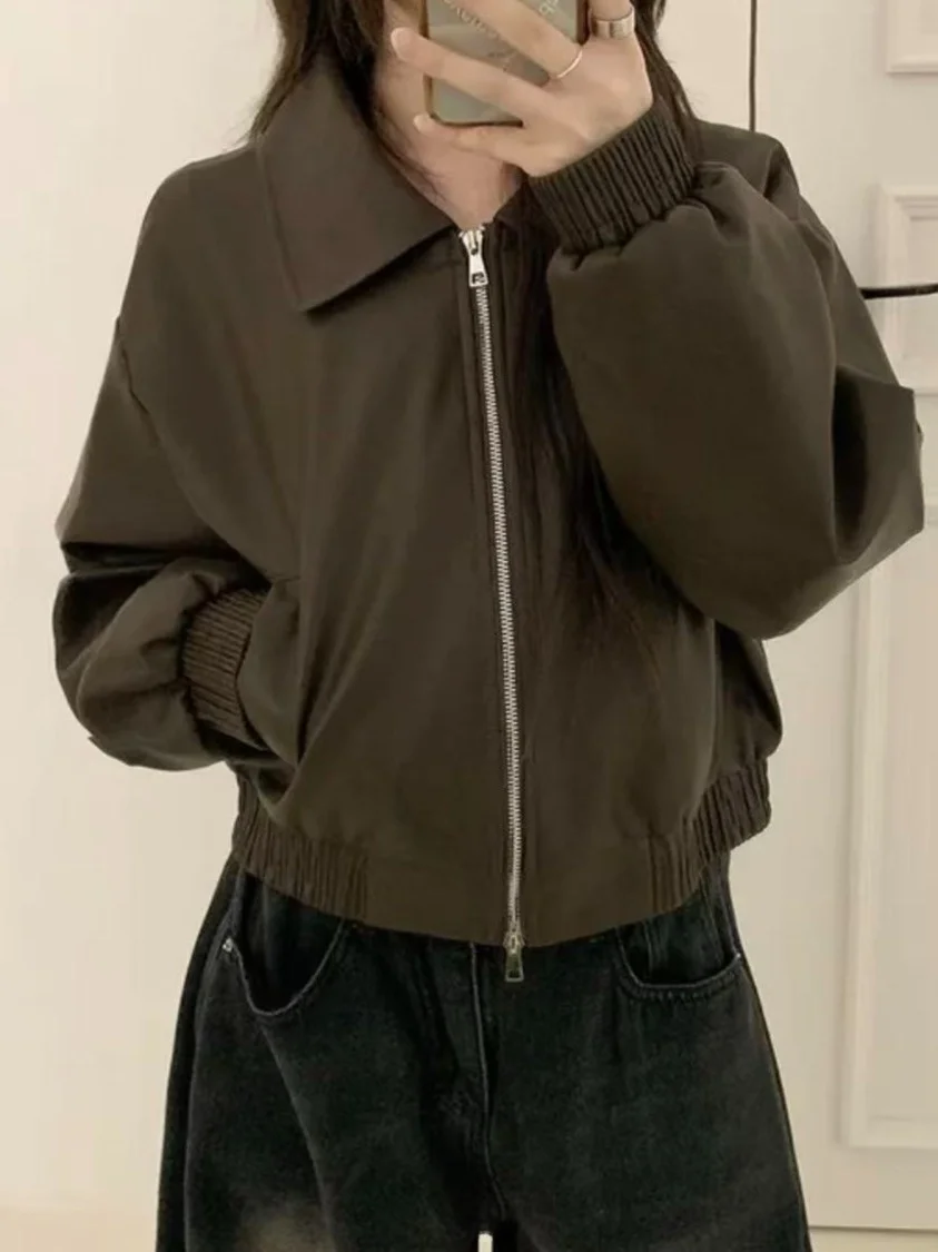 시크 롱 코트 여성용 루즈핏 턴다운 칼라 오픈 가디건 가을 겨울 가죽 자켓 아우터웨어