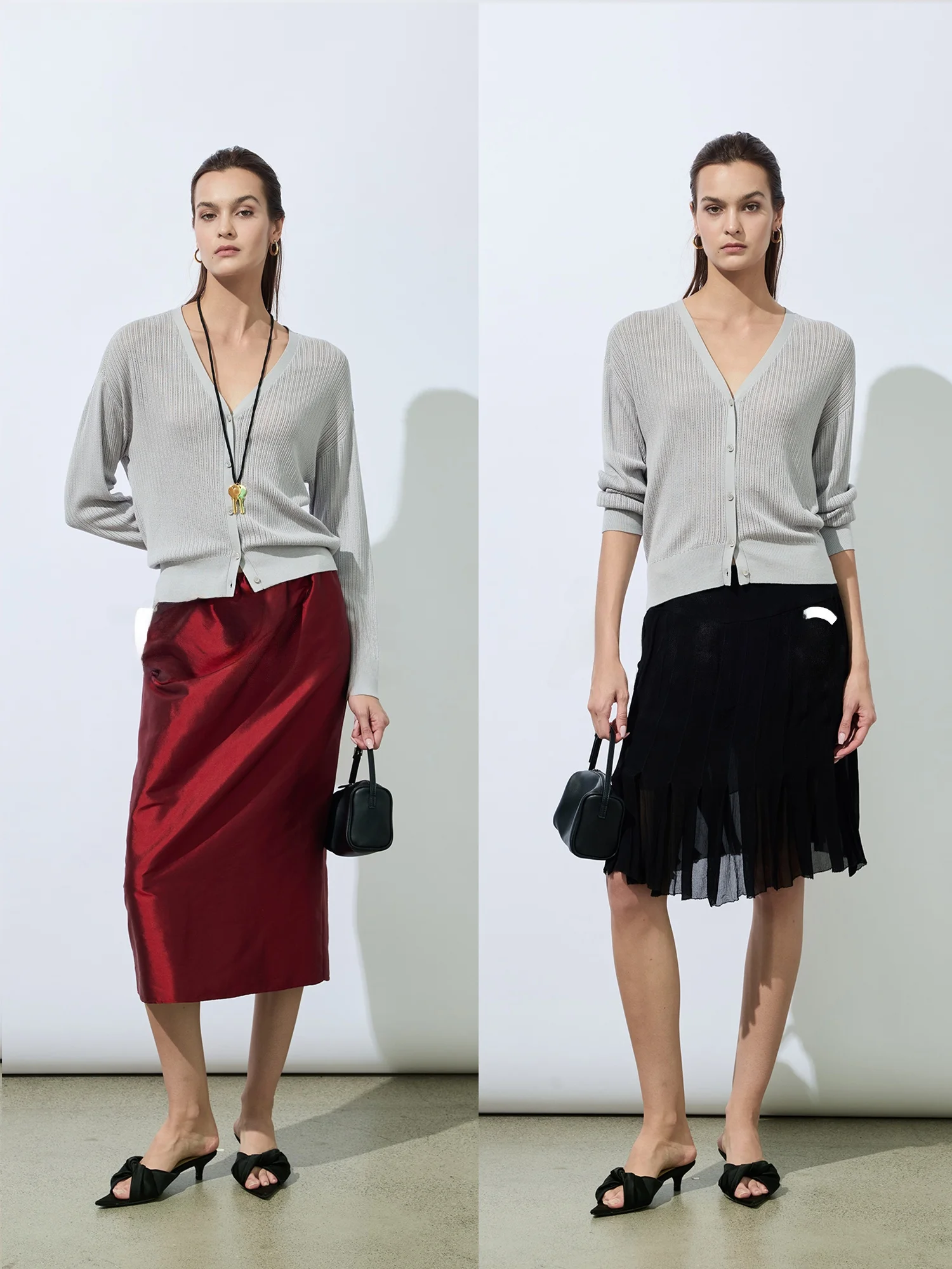 

Шелковый кардиган AES с V-образным вырезом, модный летний белый шелковый кардиган с длинными рукавами, прямого кроя, для повседневной носки, на одной пуговице