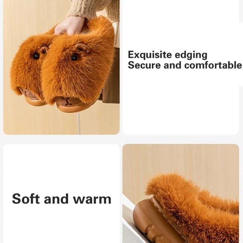 R1WE شبشب منزل قطني ناعم من القطيفة أحذية شتوية دافئة من القطيفة شباشب لغرفة النوم للنساء للاستخدام الداخلي والخارجي