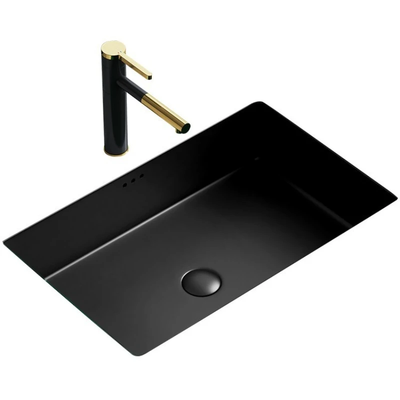 

Large capacity matte black flat bottom square under the counter basin ceramic embedded wash basin
