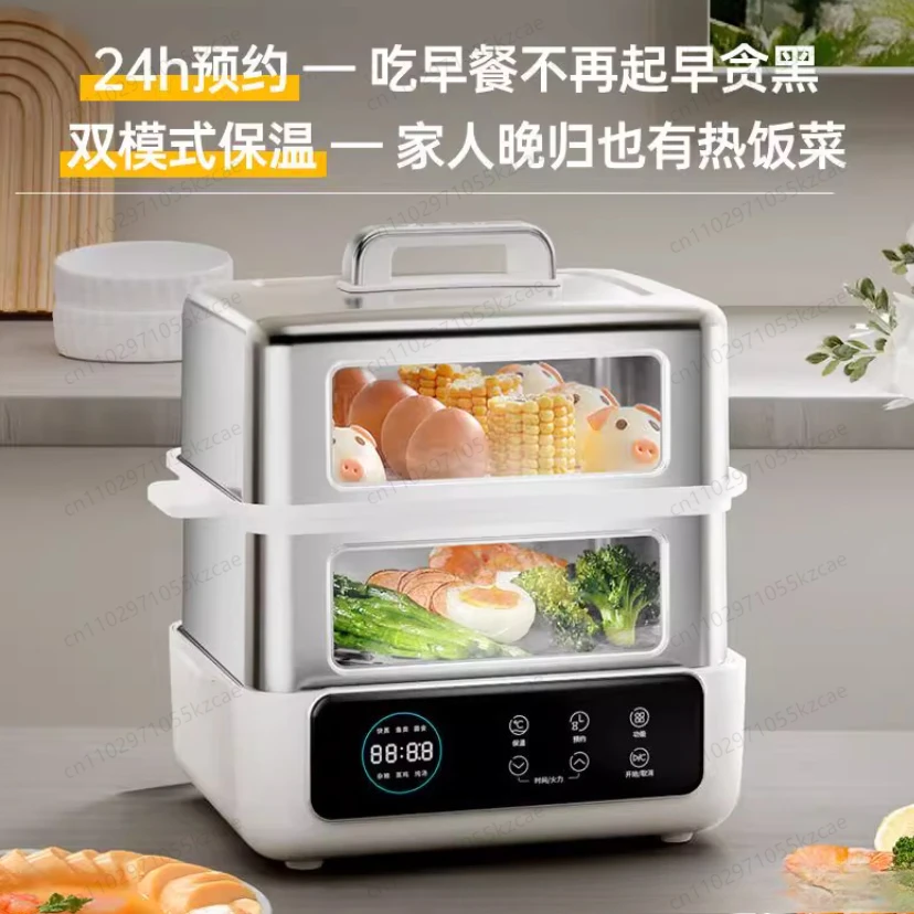 Multi-Layer Stainless Steel Electric Steamer - Multi-Functional with Transparent Visible Cooking Chamber