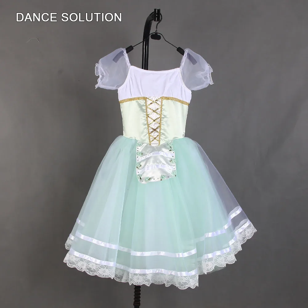 Light Green Bodice With Puff Short Sleeves Professional Ballet Romantic Tutu Dress for Women & Girls Performance Costume B21071