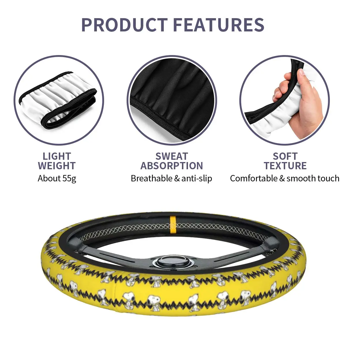 37-38cm S-Dog-Snoopies Auto Car Steering Wheel Cover Kawaii Hot Anti Slip Universal 15 inch Steering Wheel Protector for Sedan view 6