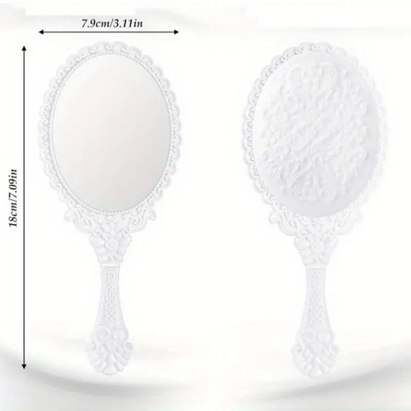 1PC Vintage Handheld Mirror Small Cute Hand Held Decorative Mirrors For Girls Makeup Embossed Flower Portable Antique Travel