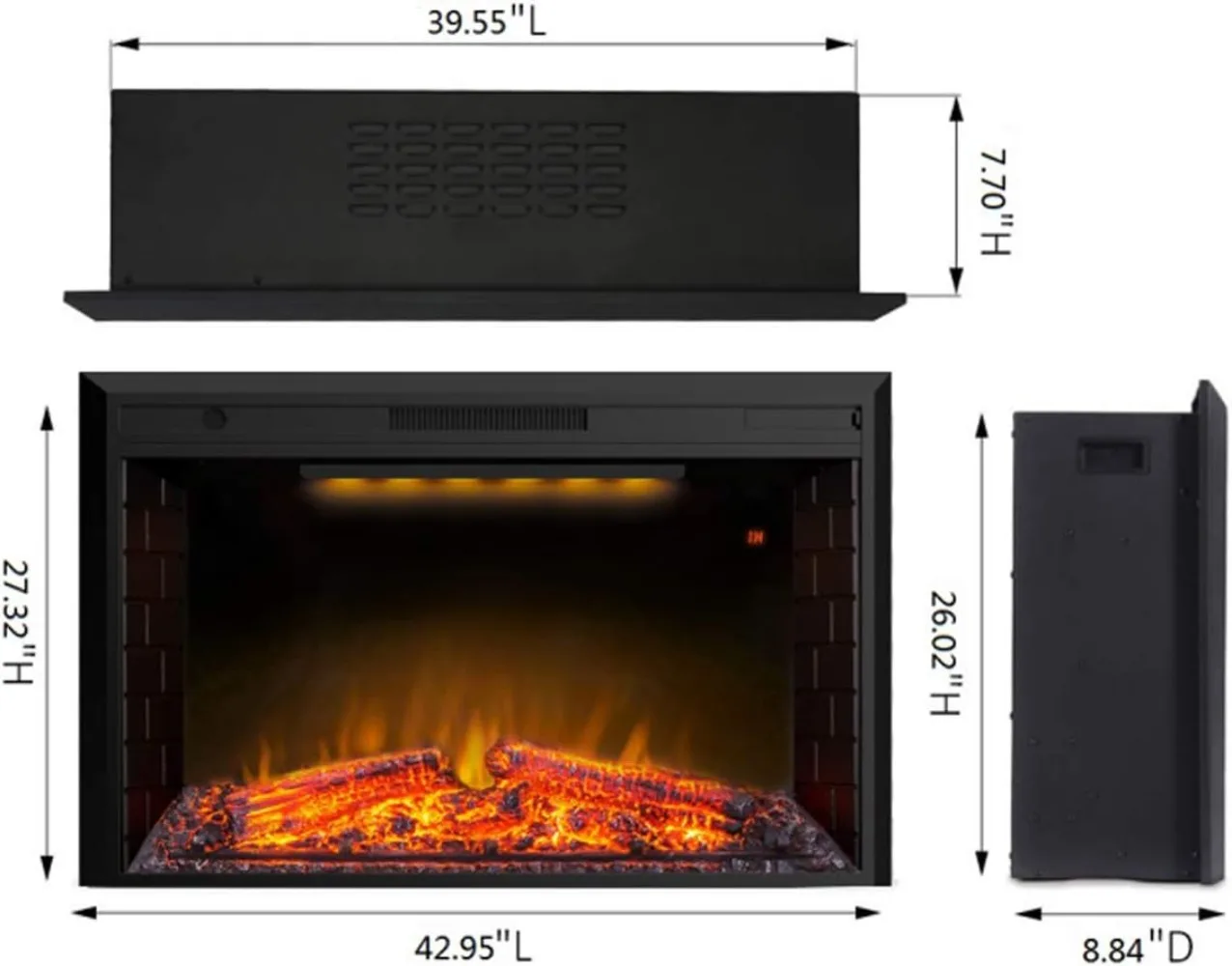 Chauffage de cheminée électrique avec télécommande, insert de chauffage, protection contre la surchauffe, son craquelant au feu, 43 amaran