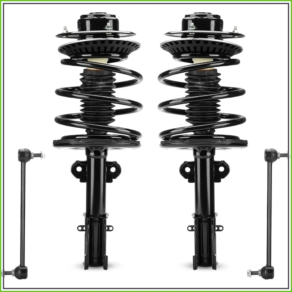 Front Struts w/Coil Spring & Sway Bar Links for 2001-2007 Chrysler Town & Country FWD/Dodge Caravan 3.3L / Grand Caravan FWD, 2001-2003 Voyager 3.3L, Shock Absorber Assembly Replace 531572 K7258