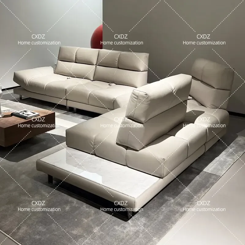 New Semi Green Leather Sofa High Backrest Oversized Seat Deep Seating Functional Recliner High Leg Minimalist Retro Style