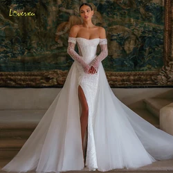 Loverxu Mermaid Sexy Wedding Dresses 2024 Sweetheart Off The Shoulder Vestido De Novia Lace Detachable Train Robe De Mariee