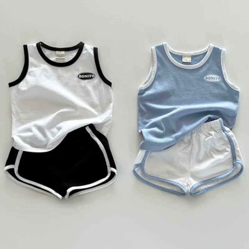 Ropa de verano para bebés y niños, conjunto de 2 piezas, camisola informal y pantalones cortos, trajes infantiles, camiseta sin mangas, chándales deportivos