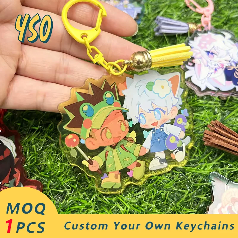 YSO Custom Shape Acrylic Chain Cartoon Animation Originality Two-Sided Design Keychain Charms CNC Diamond Cutting