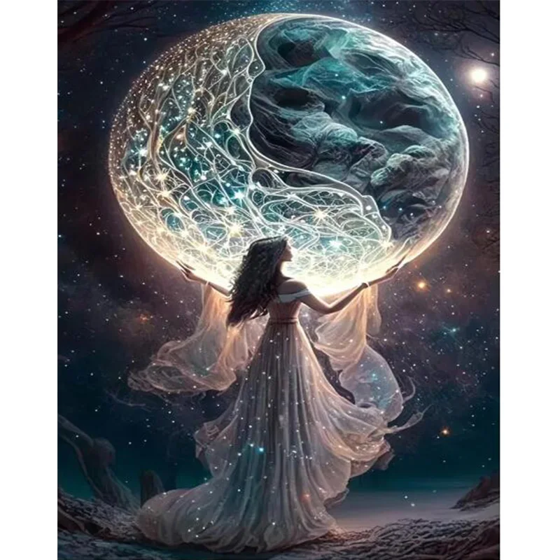 5D DIY Diamond Painting Hand Holding Moonlight Girl Artwork Home Wall Decoration Painting