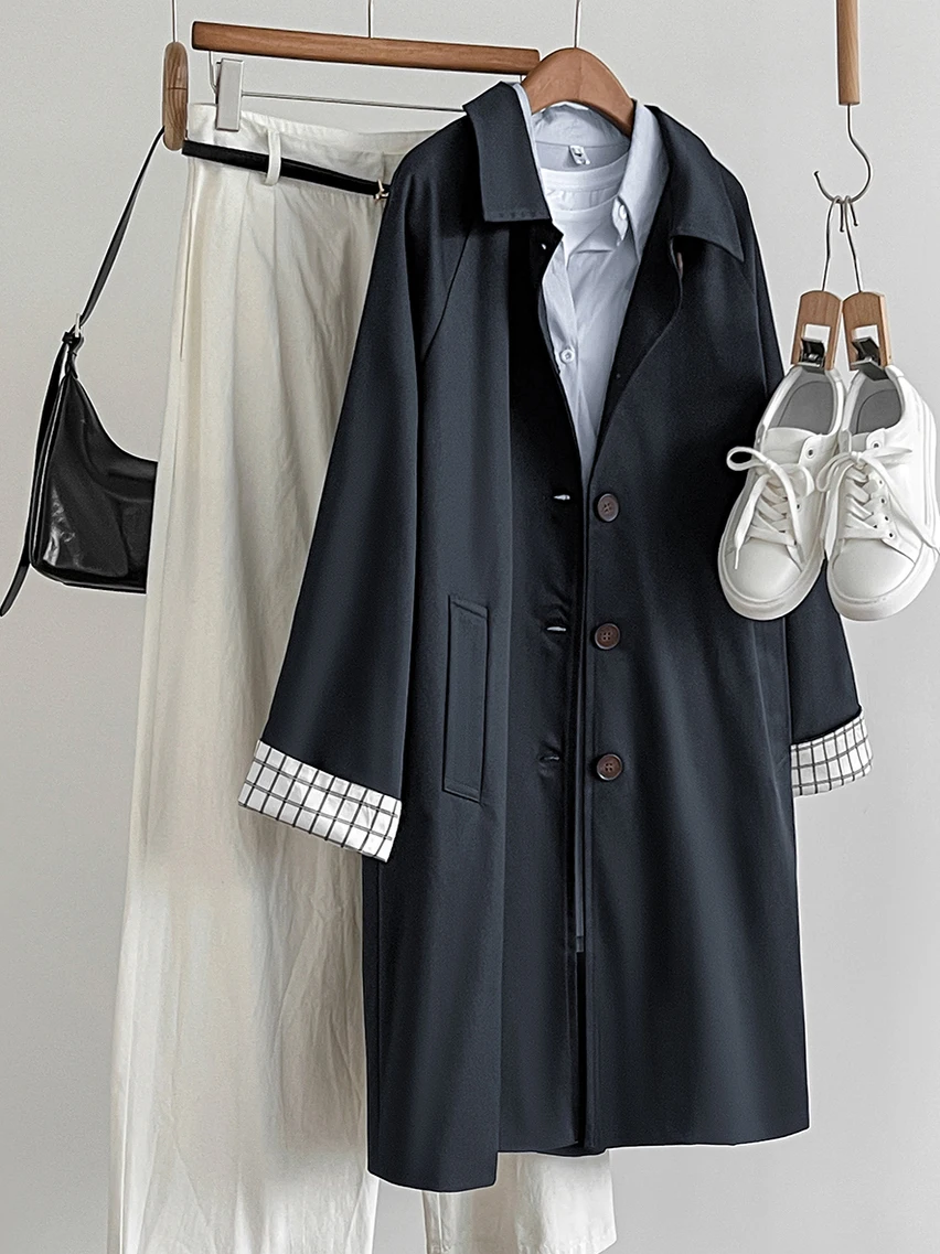 Casaco de comprimento médio feminino jaet solto coreano sle outono 2025 novo tamanho pequeno comer olhando casual faion thiened longo sve