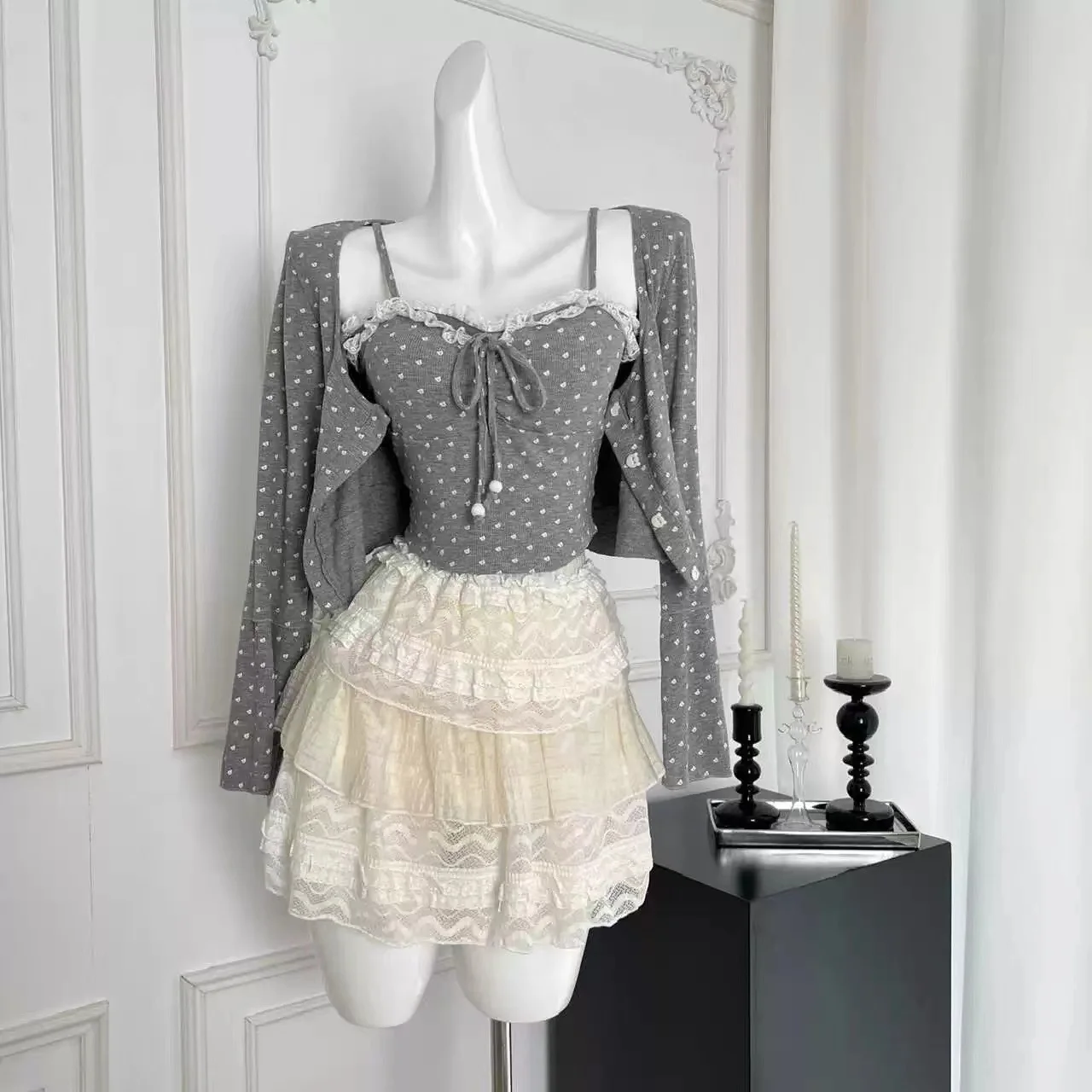 Winter Japanese Sweet New 3 Piece Set Women Vest Top + Cute Cardigan + Pleated Skirt Female New Design Harajuku Kawaii Suit 2024