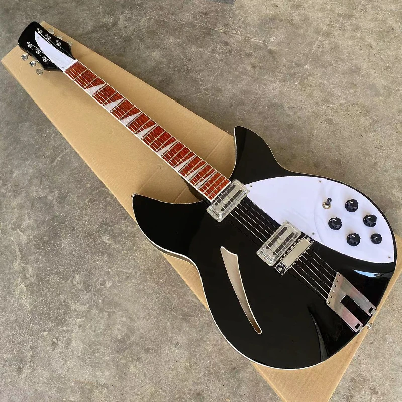 New Trapeze Tailpiece 360 Electric Guitar Black Semi Hollow Body, Rosewood Fingerboard, High Quality 6 String Guitarra