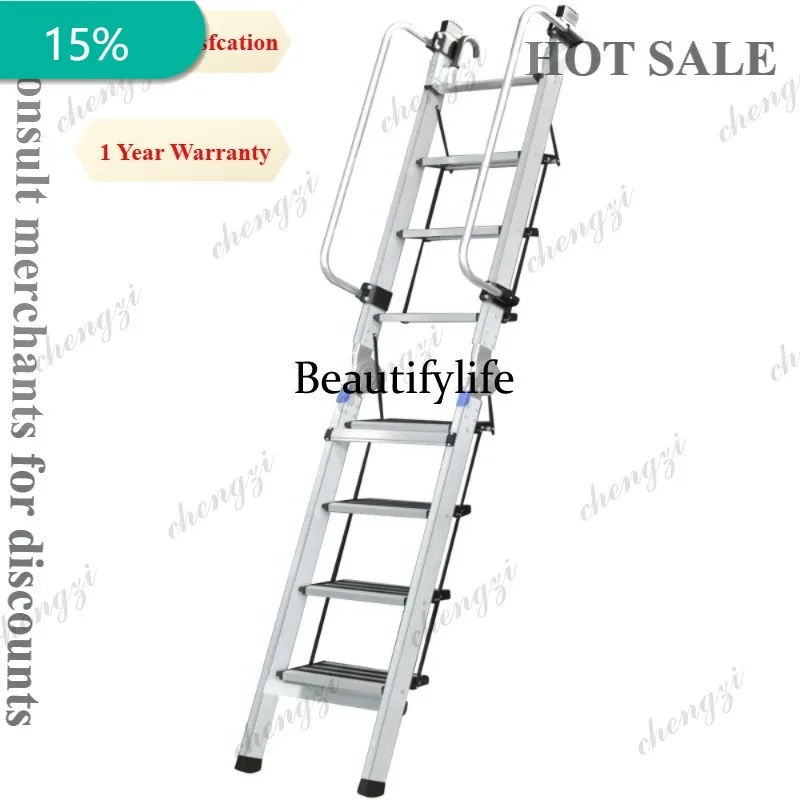 A172  Attic ladder indoor and outdoor handrail stairs folding ladder aluminum alloy roof custom telescopic